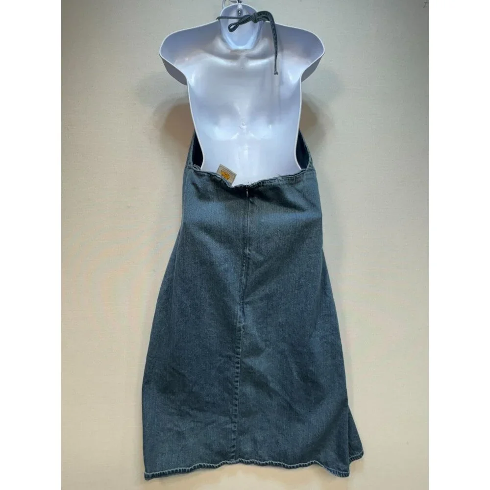 Vintage Route 66 Womens Blue Y2K Denim Halter Dress Size 14 Casual Open Back - Picture 4 of 8